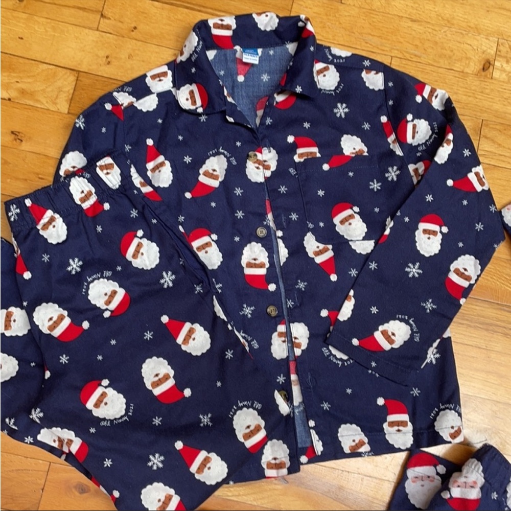 Old Navy Navy Blue Santa Print Kids Pajama Set